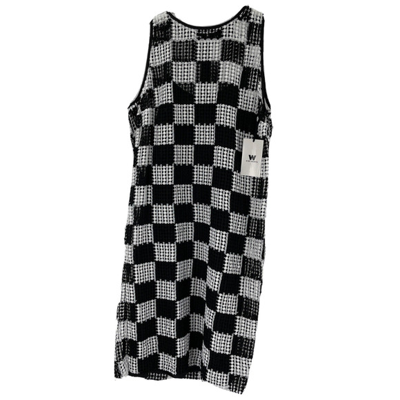 W By Worth Sleeveless Sheath Dress Womens 8 Black White Mesh Overlay
